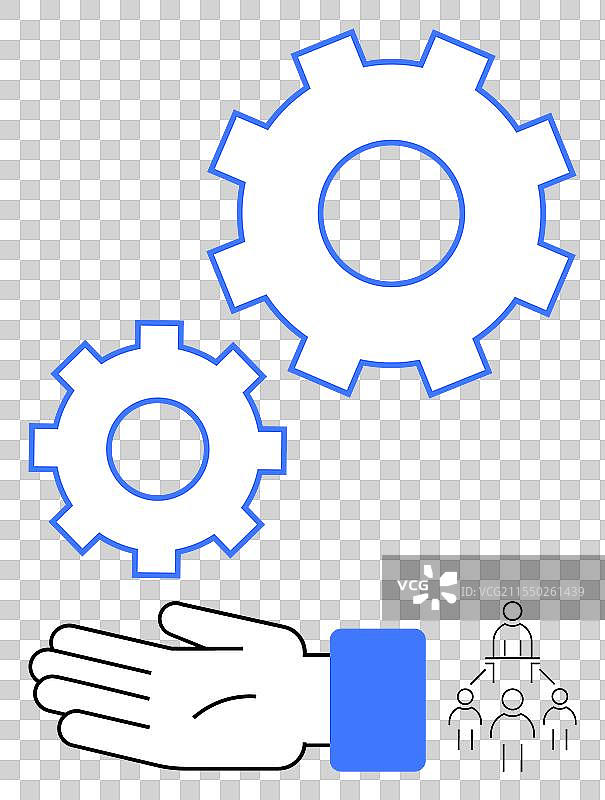 手与齿轮和层级符号的描绘图片素材