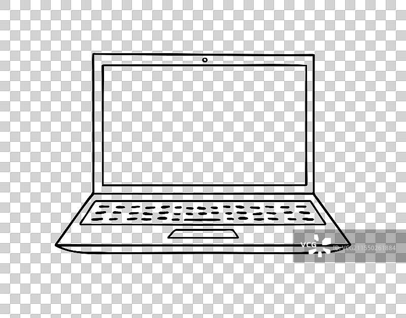 手绘风格的笔记本电脑涂鸦图标，单手绘制图片素材