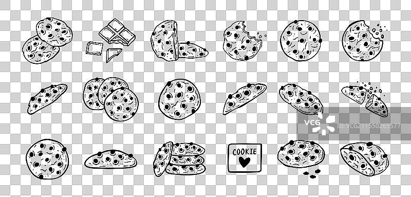 手绘巧克力饼干图标集图片素材