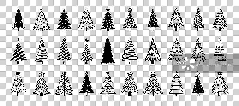 圣诞树涂鸦大冬季套装圣诞节图片素材