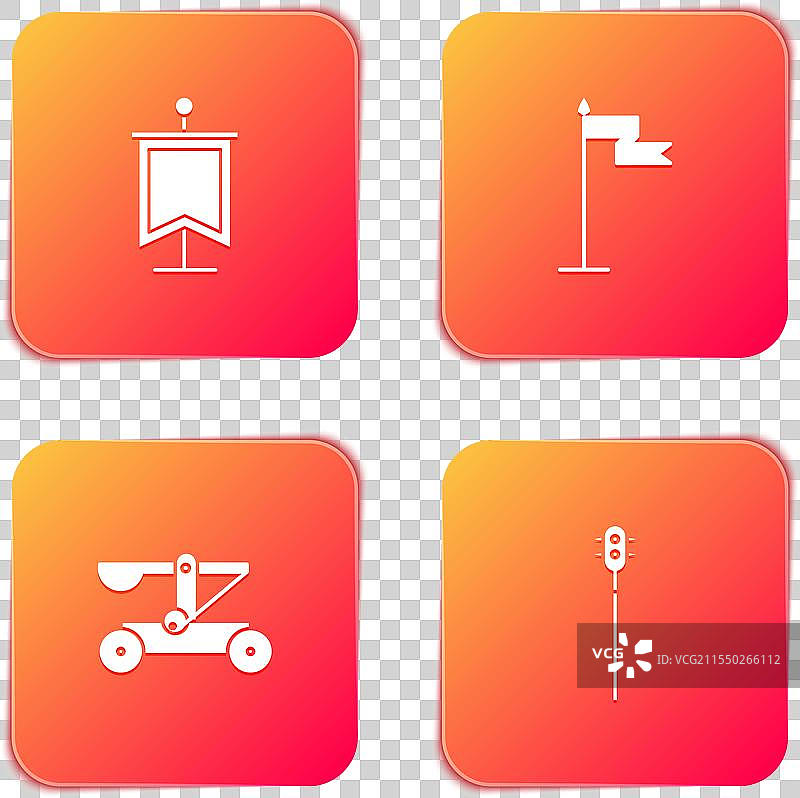 中世纪旗帜的投石机发射石头图片素材