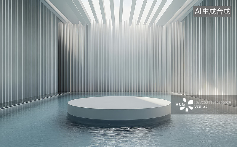 【AI数字艺术】水面白色舞台房间图片素材