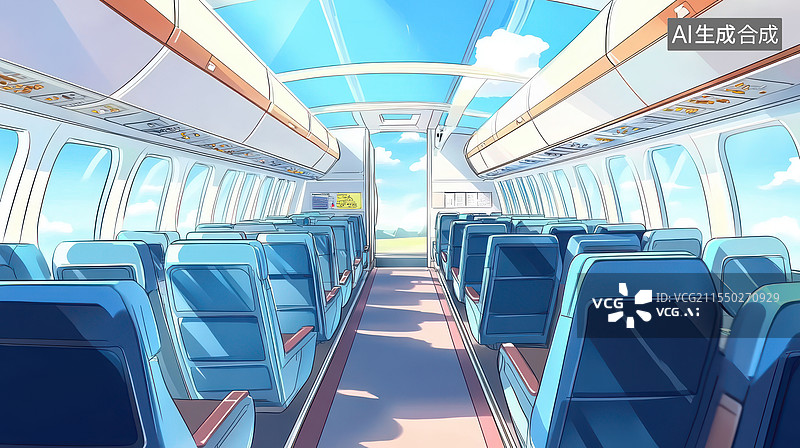 【AI数字艺术】飞机客舱插画图片素材