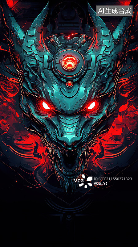 【AI数字艺术】机械龙王赛博朋克故障风概念插图图片素材