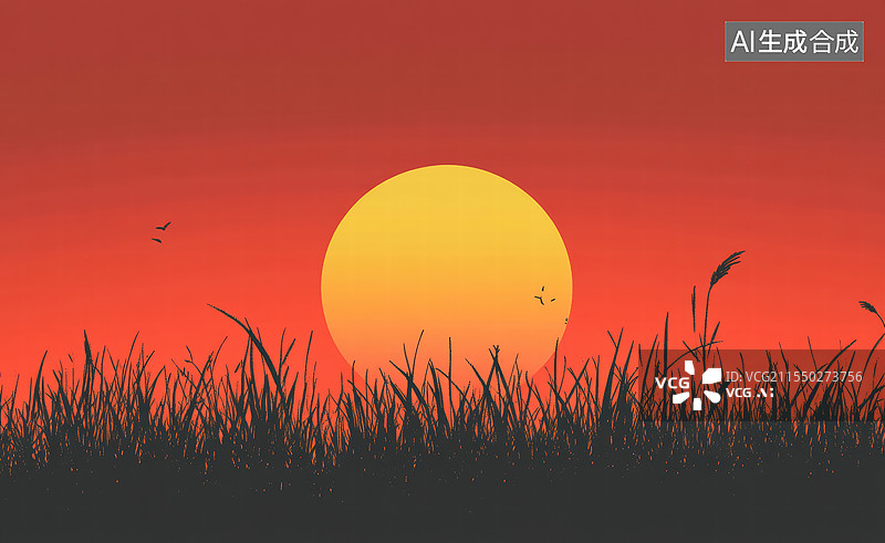 【AI数字艺术】夕阳下的湖面图片素材