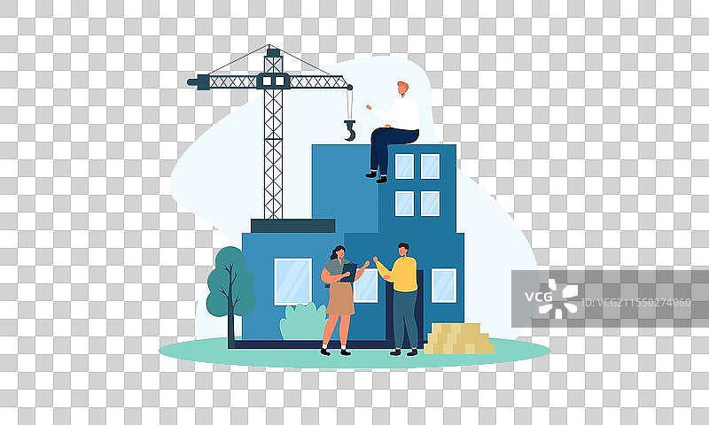 建筑工地上的房屋建造过程图片素材