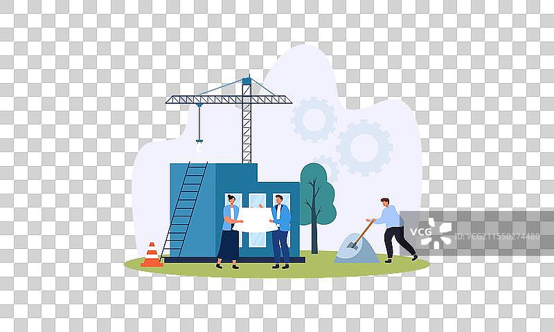 建筑工地上的房屋建造过程图片素材