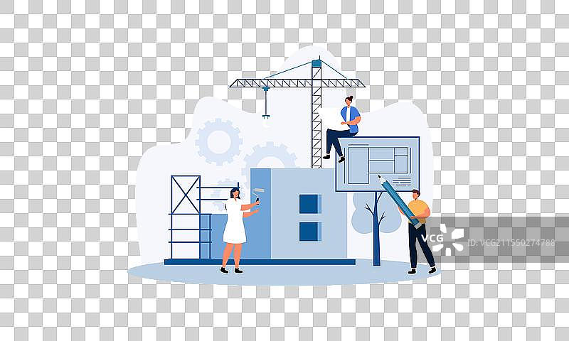 建筑工地上的房屋建造过程图片素材
