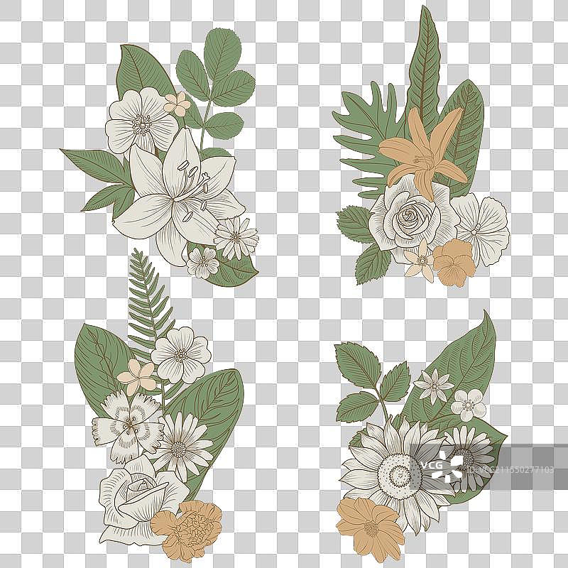 花卉和叶子的组合图片素材