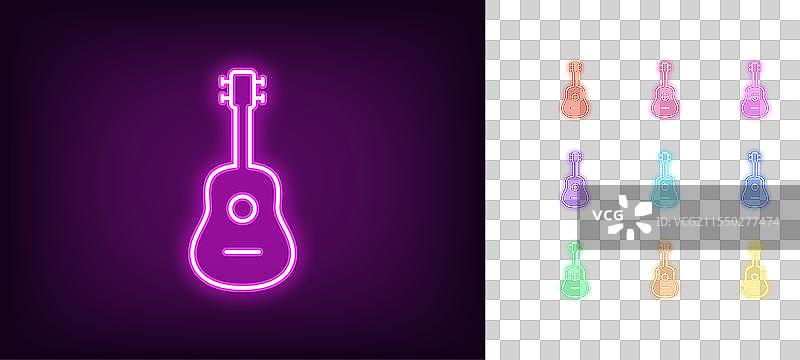 霓虹吉他图标集，发光的霓虹灯效果图片素材
