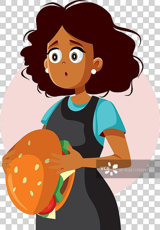 丰满女性感觉像是怀了食物宝宝的卡通形象图片素材