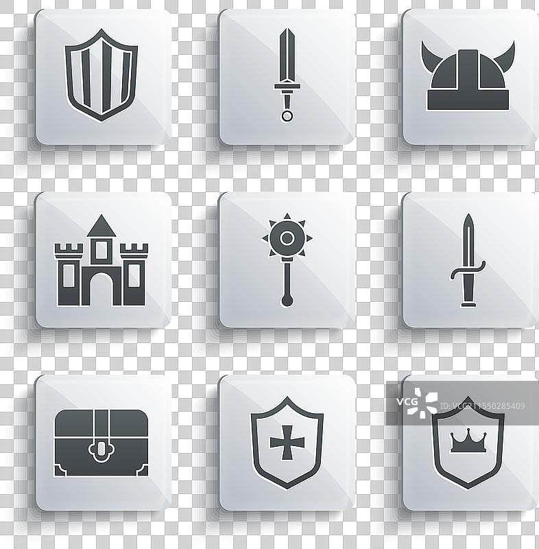 带有王冠和匕首的中世纪链甲盾牌图片素材