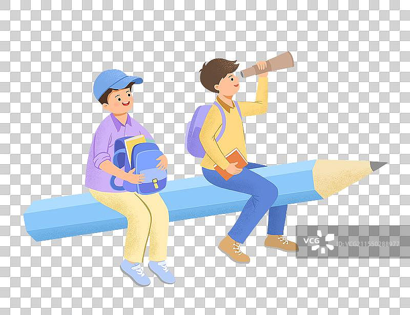 骑着铅笔的学生图片素材