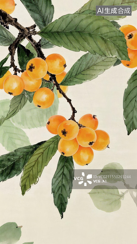 【AI数字艺术】清新国风枇杷图片素材