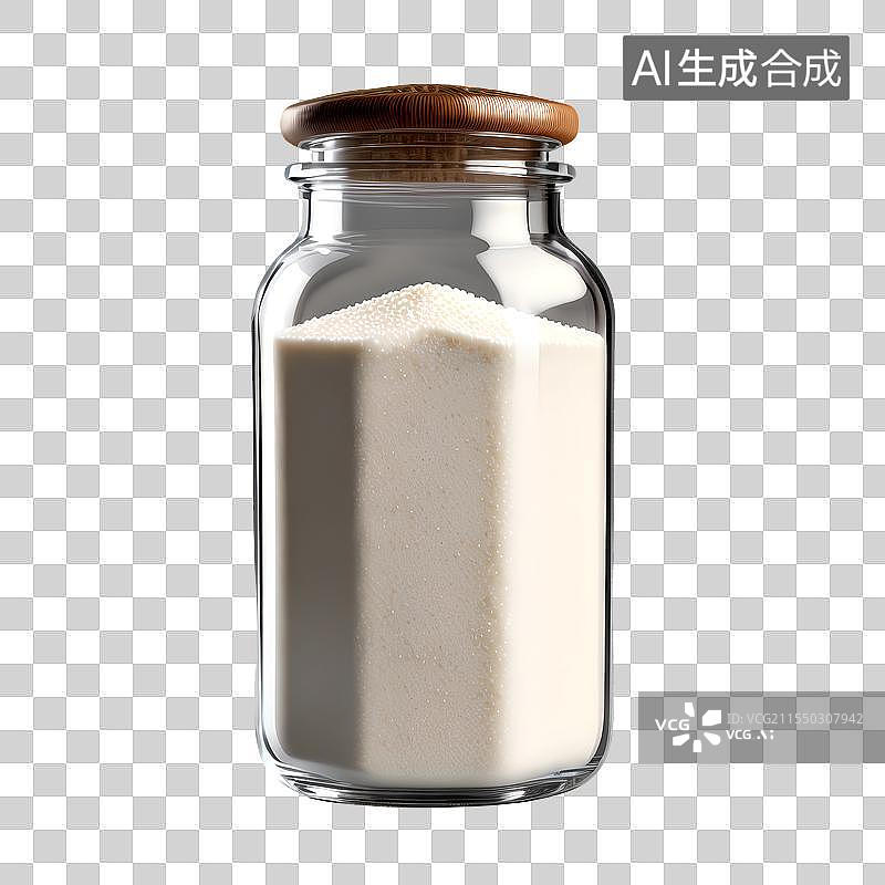 【AI数字艺术】3D渲染，玻璃瓶里的白色粉末，食盐，免抠元素图片素材