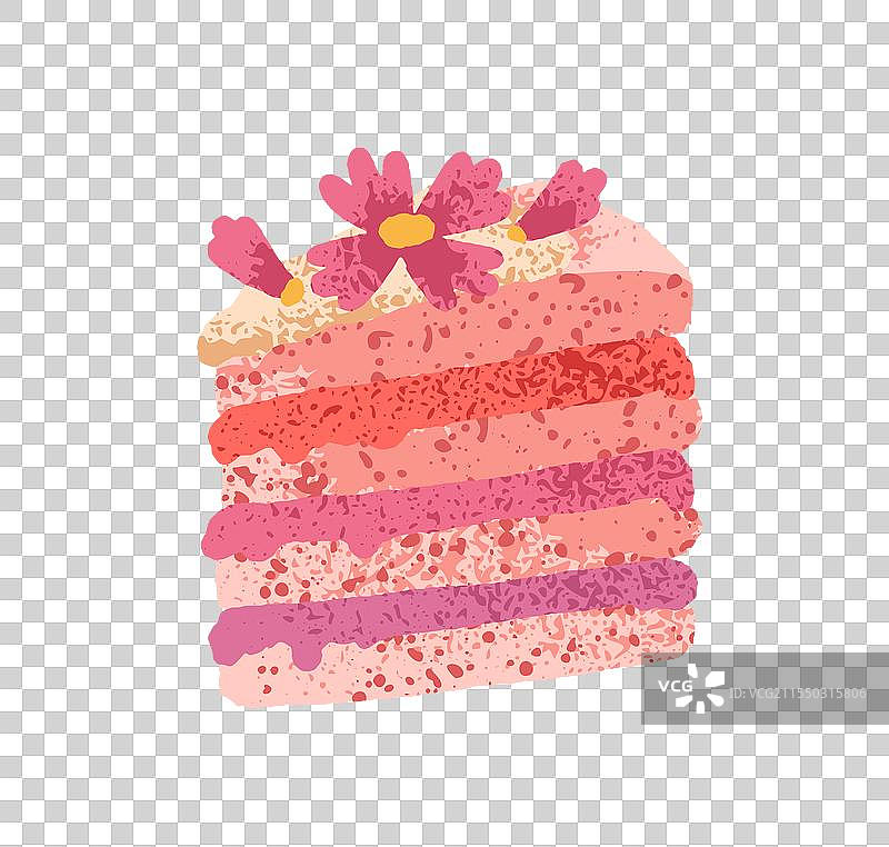 海绵蛋糕切片，上面有奶油层。图片素材