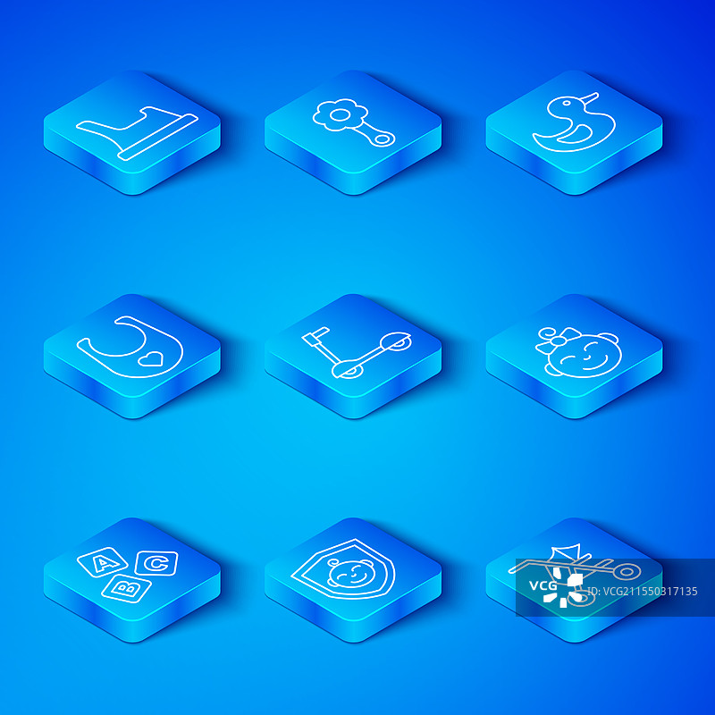 在盾牌上放置一排abc积木和滑板车宝宝图片素材