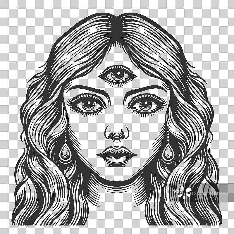 第三只眼的女性雕刻图片素材