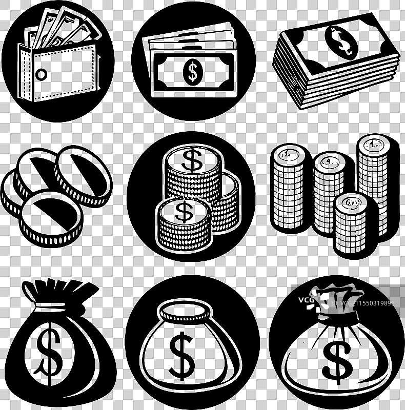 美元硬币储蓄图标集图片素材