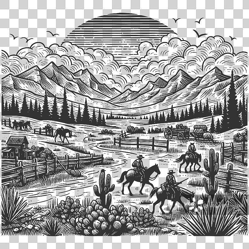 西部荒野风景雕刻图片素材