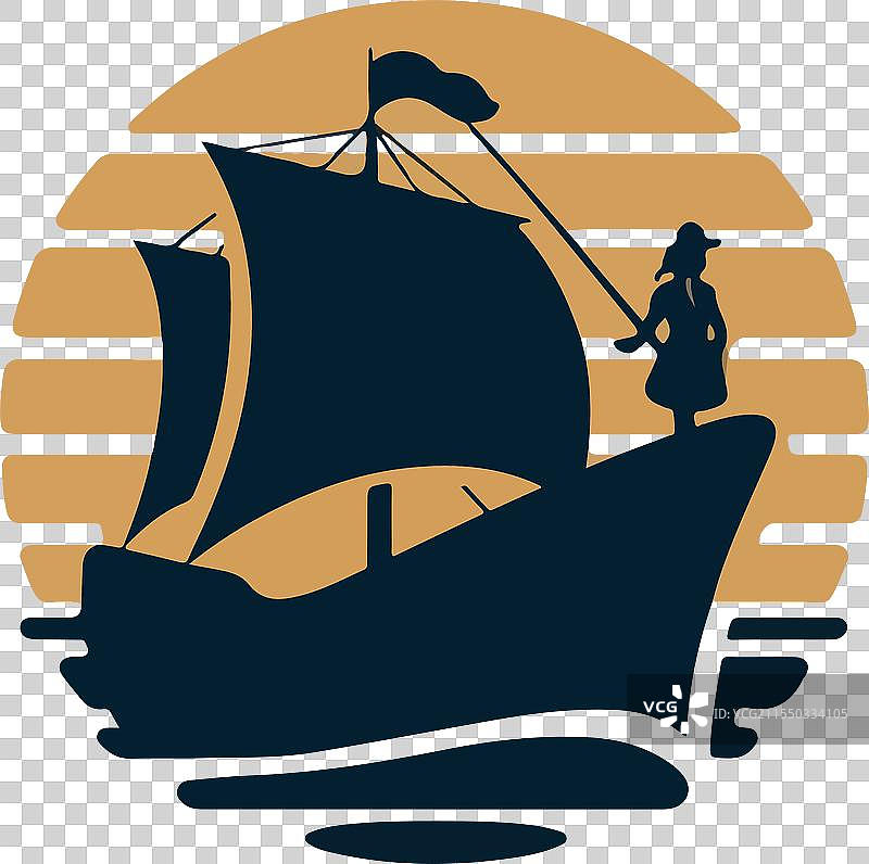 一位头发披肩的女性在商船上图片素材