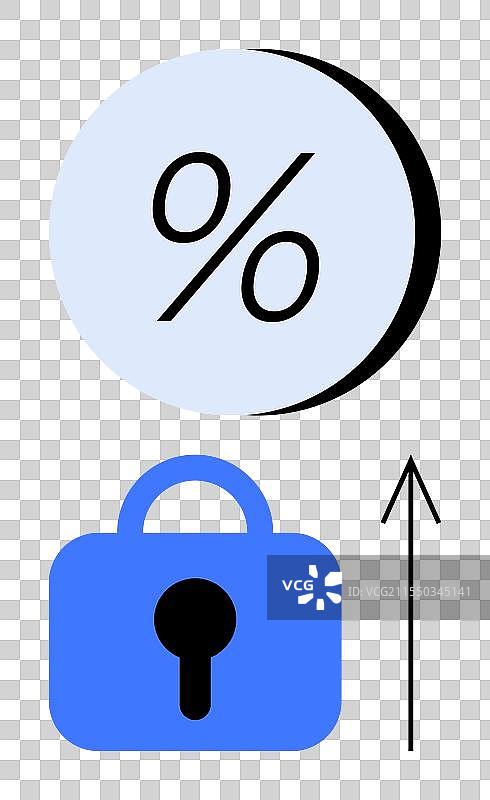 百分比符号、挂锁和向上箭头图片素材