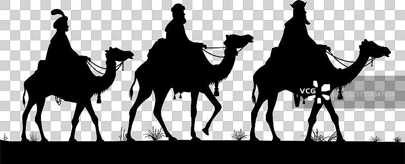 圣诞节三位智者骑骆驼的剪影图片素材