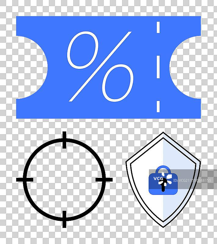 折扣券目标、瞄准和安全盾牌图片素材