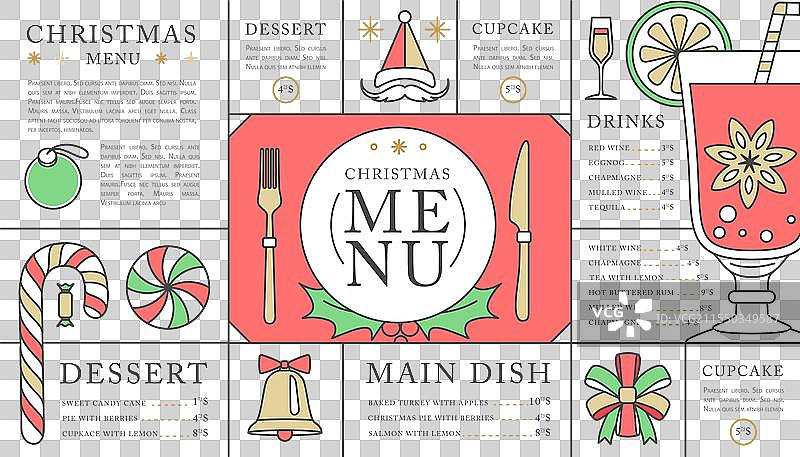 假日线条艺术圣诞菜单设计图片素材