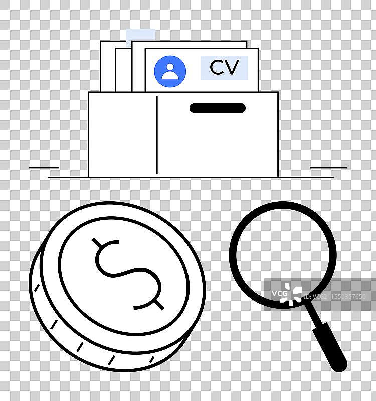 商业概念与简历文件夹和放大镜图片素材