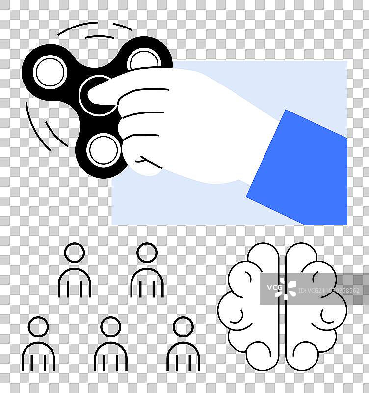 手握旋转器，带有风格化大脑和一群人图片素材