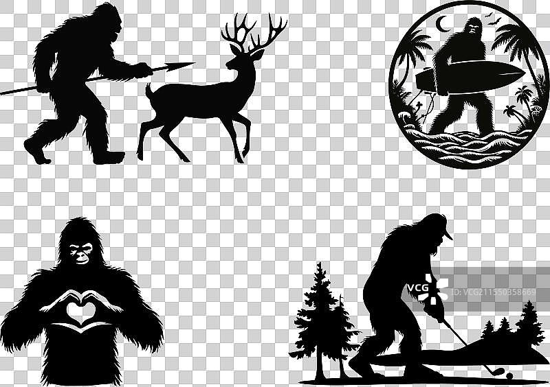 大脚怪轮廓野生动物系列02图片素材