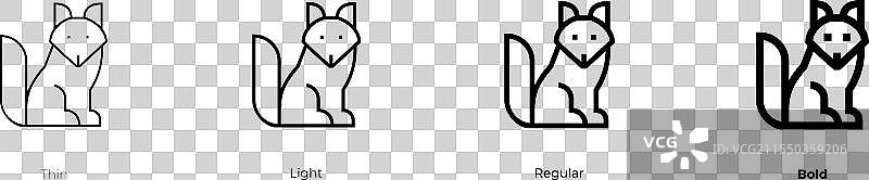 北极狐图标，细线、常规和粗体风格图片素材