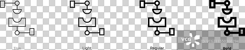 汇编器图标，细体、浅色、常规和粗体风格图片素材