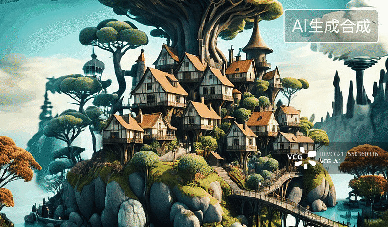 【AI数字艺术】梦幻树屋图片素材