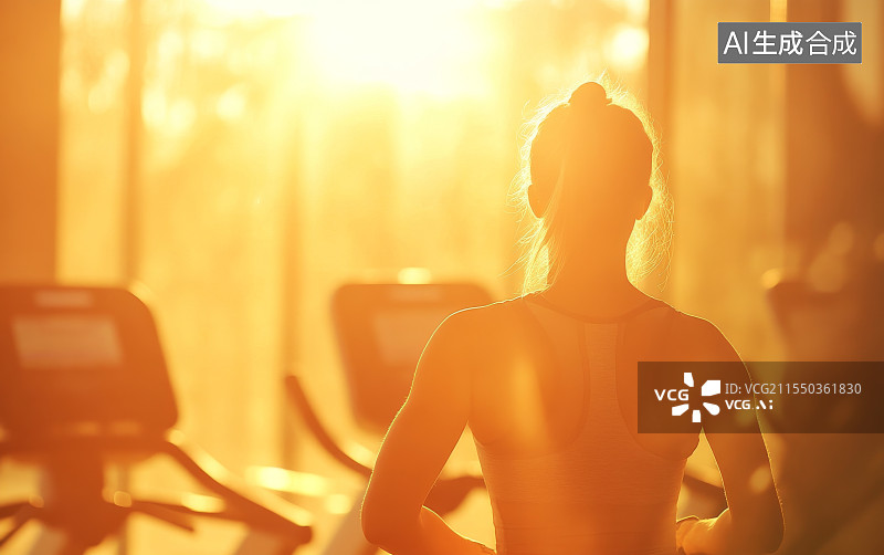 【AI数字艺术】健身房晨光中的女性背影图片素材