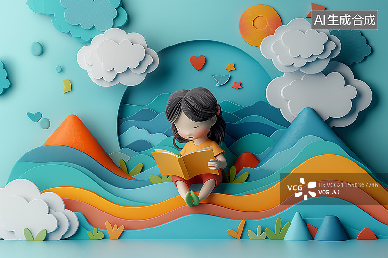 【AI数字艺术】一个3D卡通孩子正在读书图片素材