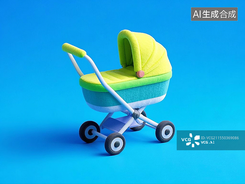【AI数字艺术】3D卡通毛毡风格婴儿车推车图片素材