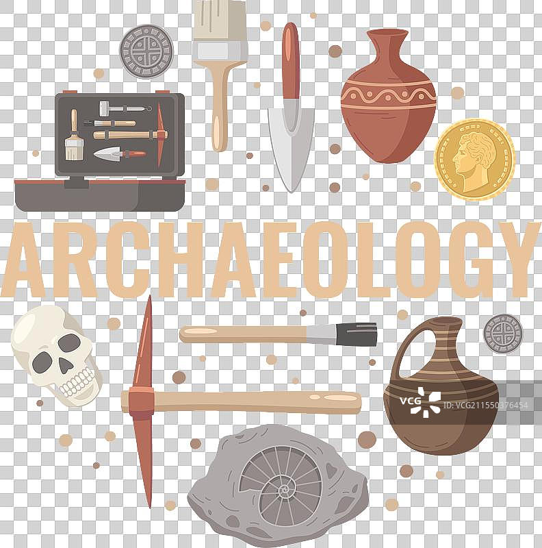 考古学图标文本组合图片素材
