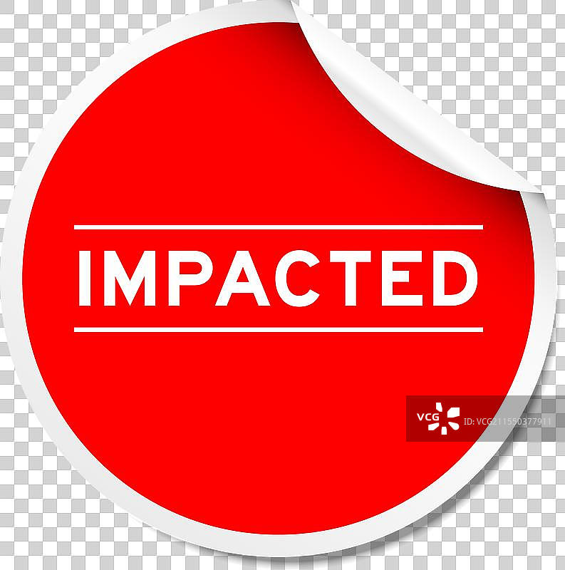 红色撕掉的贴纸标签，上面写着“受影响”图片素材