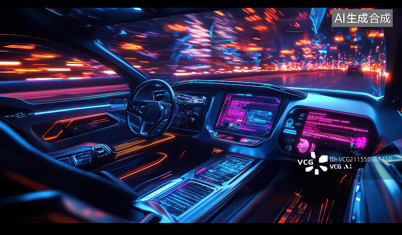 【AI数字艺术】未来科幻的汽车内饰，智能驾舱图片素材