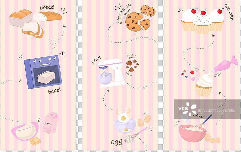 条纹背景上的面包店横幅组合图片素材