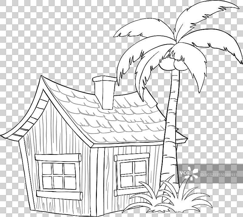 黑白画的小海滩房屋图片素材