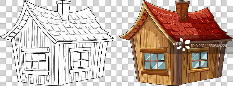 从线条画到上色的舒适小屋图片素材