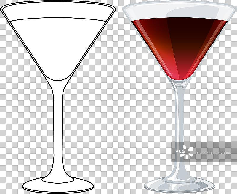 一个空的和一个满的鸡尾酒杯图片素材