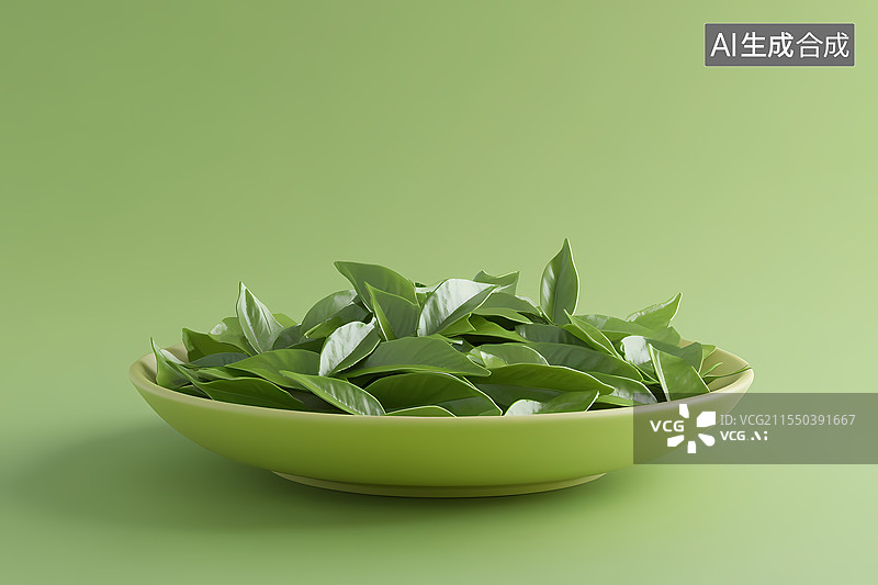 【AI数字艺术】绿碗中鲜嫩的茶叶图片素材
