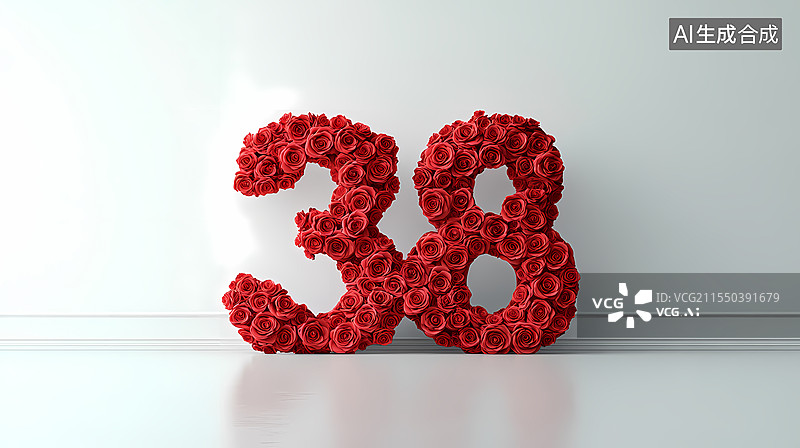 【AI数字艺术】红玫瑰组成的数字38图片素材