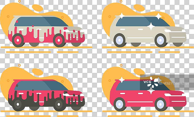 脏车洗车平面卡通图形集图片素材