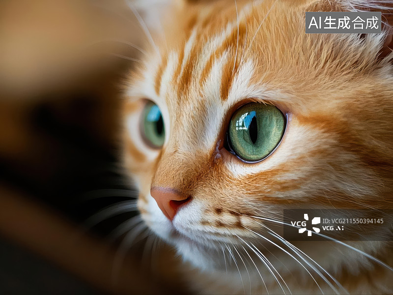 【AI数字艺术】猫咪的绿宝石眼睛的深邃凝视图片素材