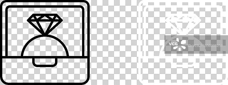 婚戒图标套装，包含钻石婚戒和戒指盒图片素材